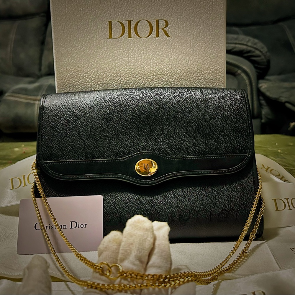 Authentic vintage Christian Dior Black Leather shoulder bag with Gold Accents - Picture 10 of 17